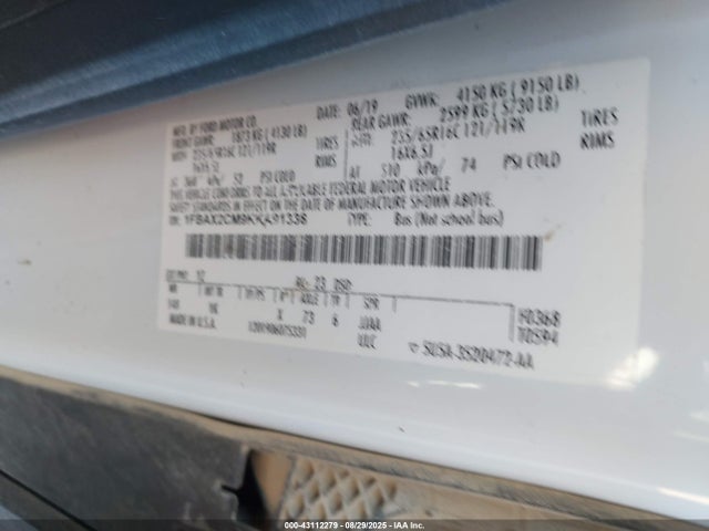 1FBAX2CM9KKA91338 Ford 2019