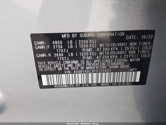 4S4BTADC3P3125802 Subaru na, u5