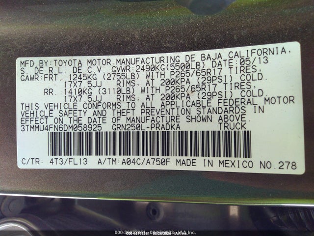 Продажа на аукционе авто 2013 Toyota Tacoma Base V6, vin: 3TMMU4FN6DM058925, номер лота: 43112361