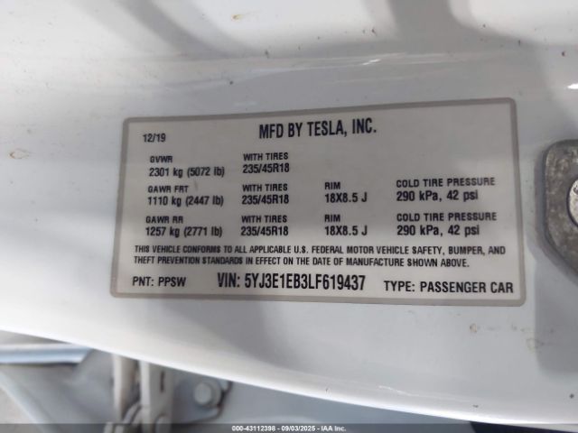 2020 TESLA MODEL 3 5YJ3E1EB3LF619437 Photo 8