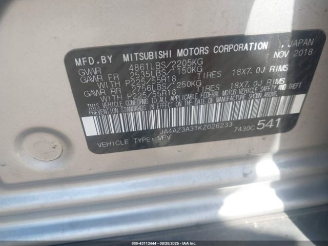 2019 MITSUBISHI OUTLANDER JA4AZ3A31KZ026233 Photo 8