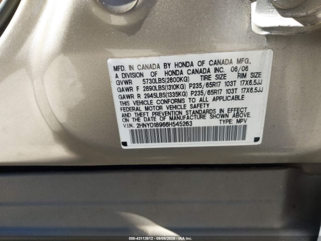 2006 ACURA MDX 2HNYD18966H545263 Photo 8