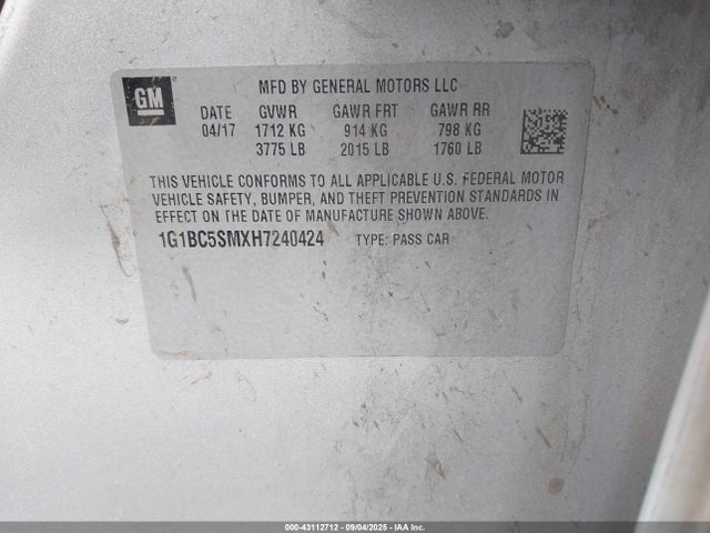 1G1BC5SMXH7240424 Chevrolet le2 -di: direct injection, vvt: variable valve timing, gen, alum