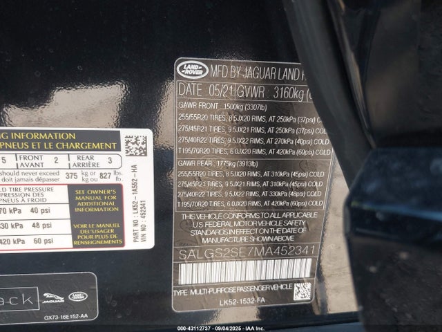 Land Rover aj133 s/c 2021 SALGS2SE7MA452341 Image 9