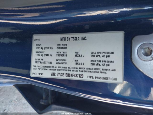 2019 TESLA MODEL 3 5YJ3E1EB8KF437120 Photo 8