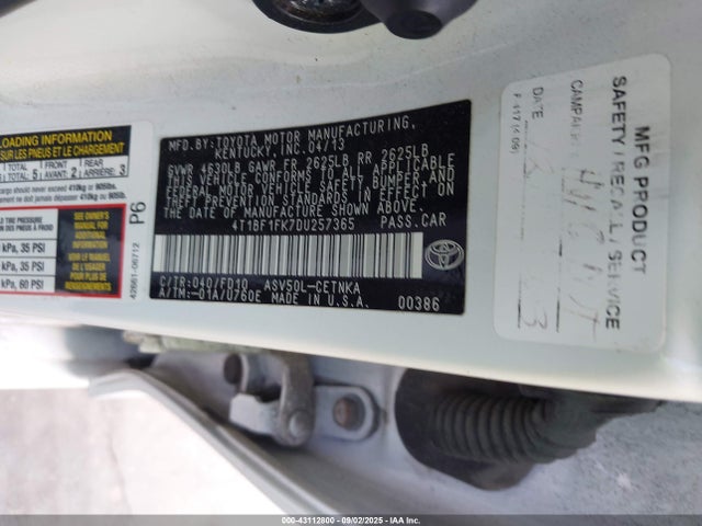 Aukcja sprzedaży 2013 Toyota Camry Le, vin: 4T1BF1FK7DU257365, numer aukcji: 43112800