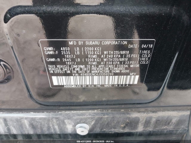 4S4BSENC4J3350200 Subaru u4
