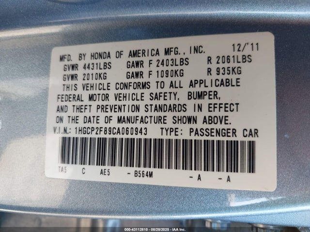 2012 HONDA ACCORD SDN 1HGCP2F89CA060943 Photo 8