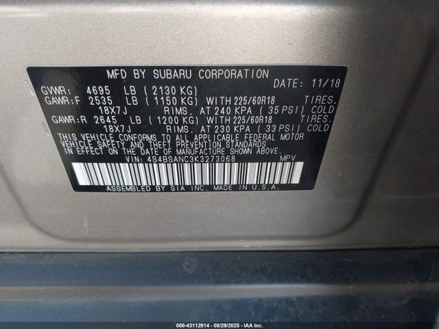 4S4BSANC3K3273068 Subaru na u5