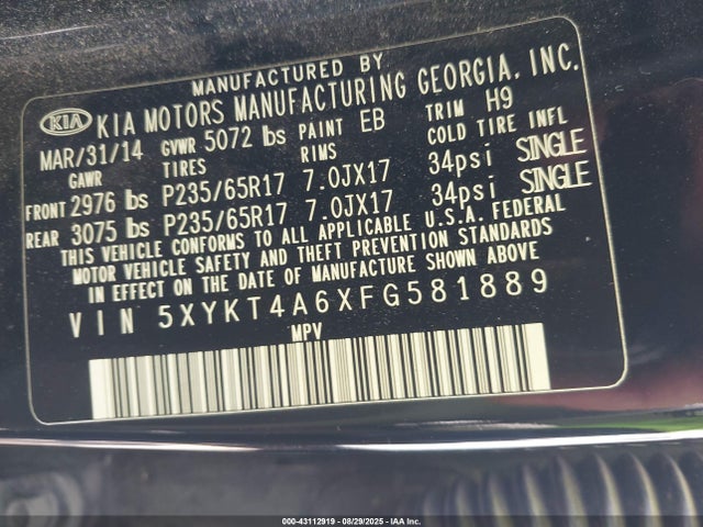 5XYKT4A6XFG581889 KIA dohc t-gdi theta-ii