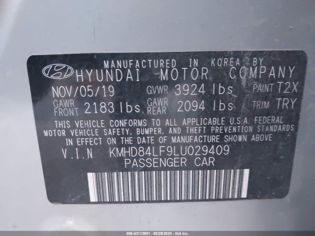 KMHD84LF9LU029409 Hyundai mpi nu