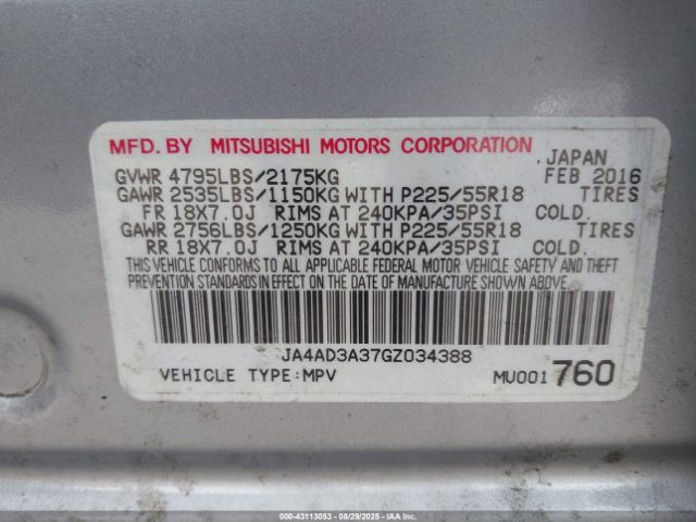 2016 MITSUBISHI OUTLANDER JA4AD3A37GZ034388 Photo 8