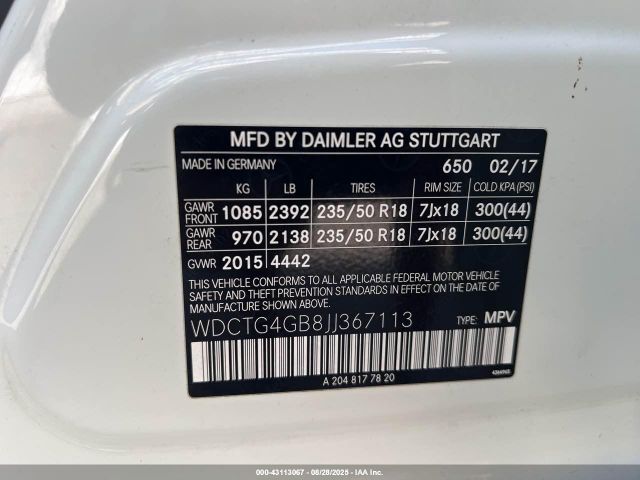 2018 MERCEDES-BENZ GLA WDCTG4GB8JJ367113 Photo 8