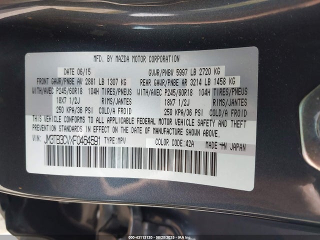 Mazda Cx-9 Touring 2015 JM3TB3CVXF0464591 Image 25