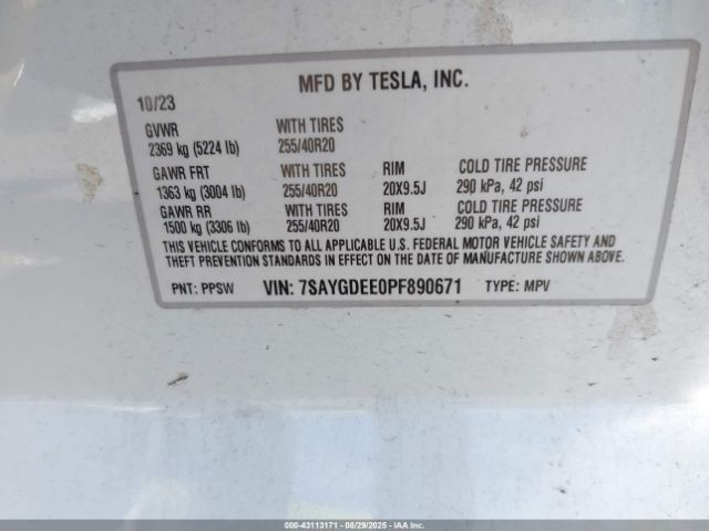 2023 TESLA MODEL Y 7SAYGDEE0PF890671 Photo 8