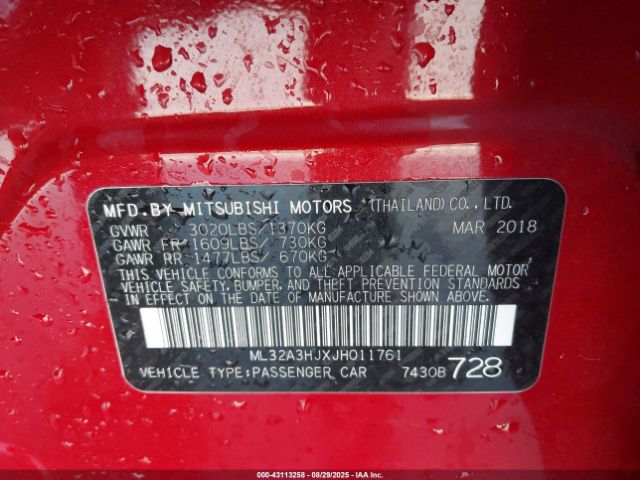 2018 MITSUBISHI MIRAGE ML32A3HJXJH011761 Photo 8