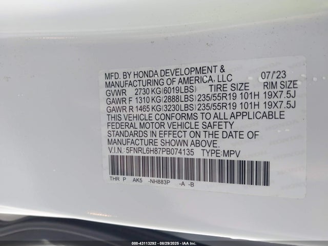 Honda j35y7 2023 5FNRL6H87PB074135 Image 9
