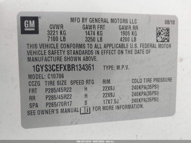 2011 CADILLAC ESCALADE 1GYS3CEFXBR134361 Photo 8