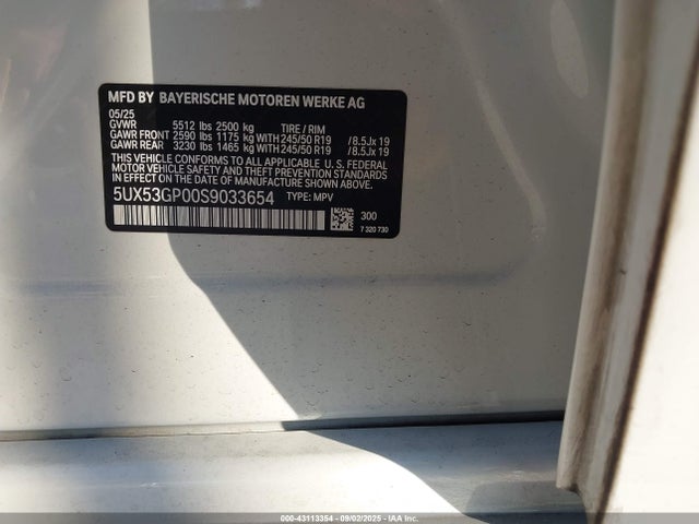 BMW 2025 2025 5UX53GP00S9033654 Image 9