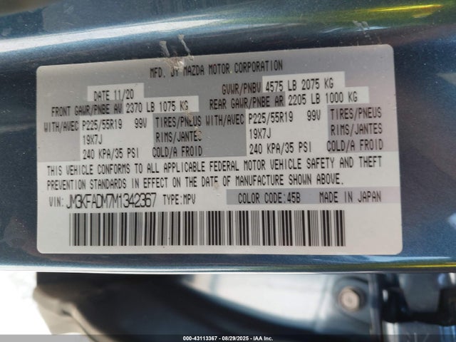 Продажа на аукционе авто 2021 Mazda Cx-5 Grand Touring, vin: JM3KFADM7M1342367, номер лота: 43113367