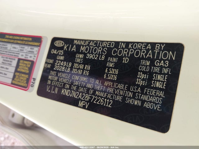 KIA dohc gdi gamma 2015 KNDJN2A28F7226112 Image 9