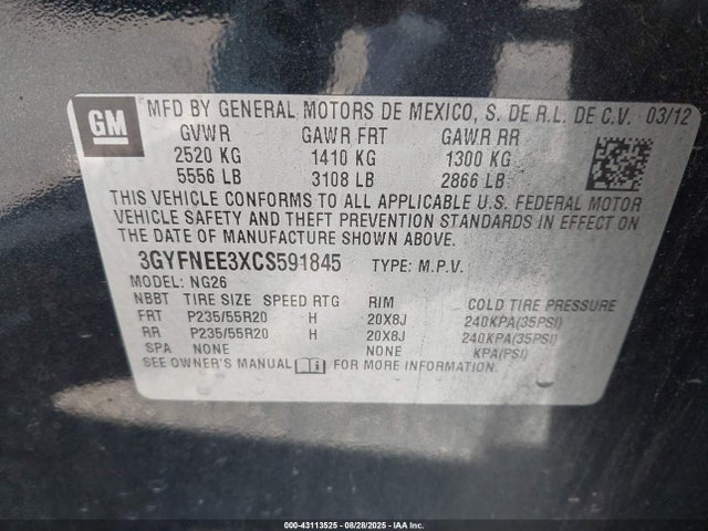 2012 CADILLAC SRX 3GYFNEE3XCS591845 Photo 8