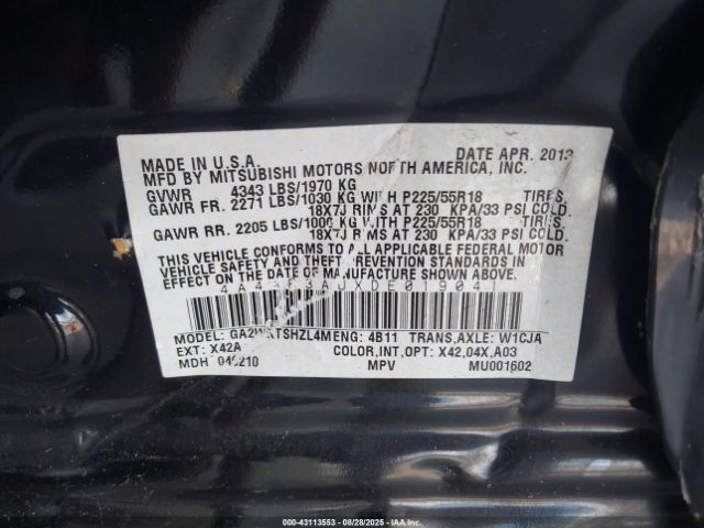 2013 MITSUBISHI OUTLANDER SPORT 4A4AR3AUXDE019041 Photo 8
