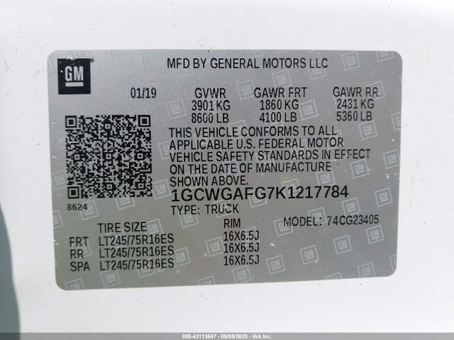 1GCWGAFG7K1217784 Chevrolet l96 - engine flexible fuel, iron