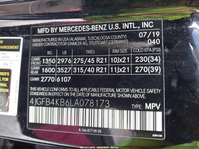 4JGFB4KB6LA078173 Mercedes-Benz m264