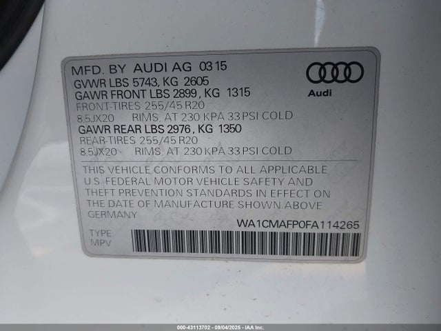 2015 AUDI Q5 WA1CMAFP0FA114265 Photo 8