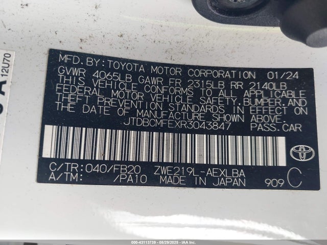 Toyota 2zr-fxe 2024 JTDBCMFEXR3043847 Image 9