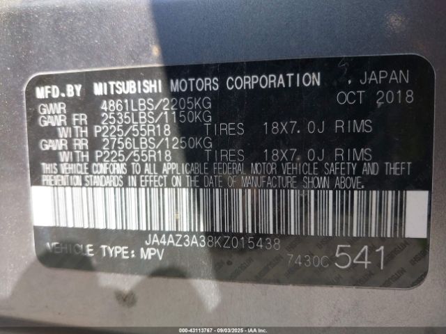 2019 MITSUBISHI OUTLANDER JA4AZ3A38KZ015438 Photo 8