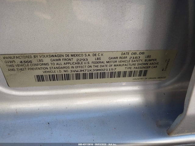 2009 VOLKSWAGEN JETTA 3VWJM71K39M021157 Photo 8