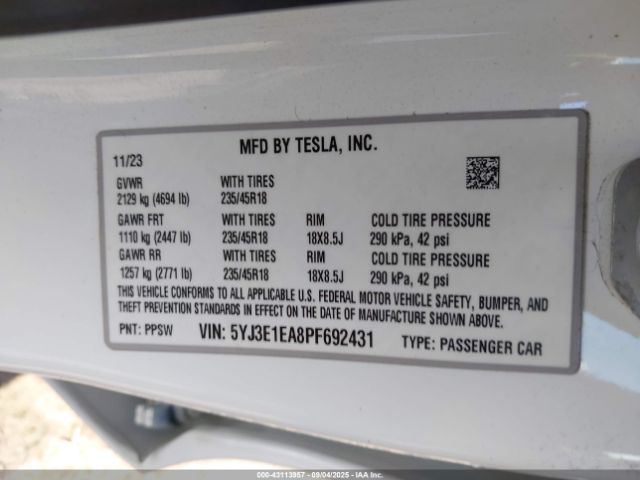 2023 TESLA MODEL 3 5YJ3E1EA8PF692431 Photo 8