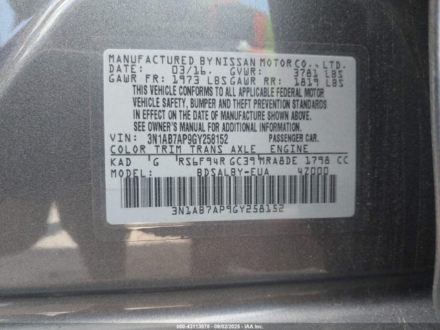 3N1AB7AP9GY258152 Nissan Sentra