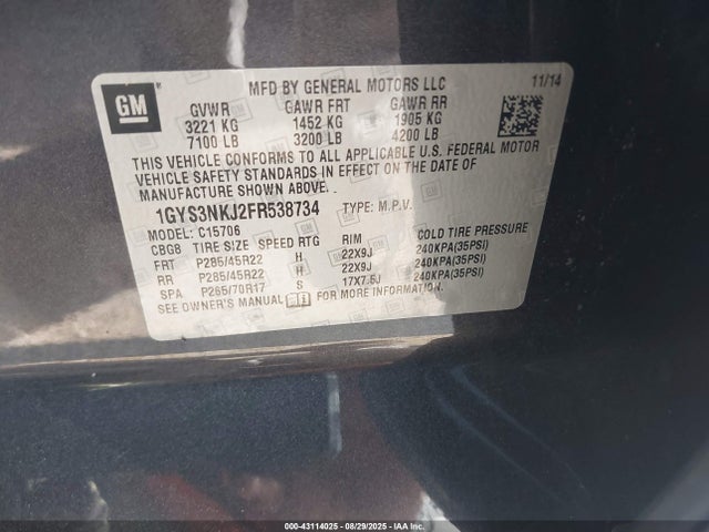 2015 CADILLAC ESCALADE 1GYS3NKJ2FR538734 Photo 8