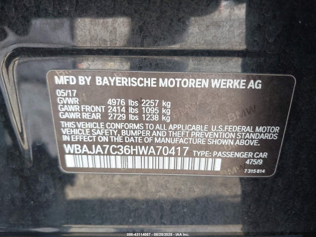 WBAJA7C36HWA70417 BMW 530I