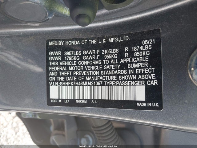 SHHFK7H46MU421067 Honda l15ba