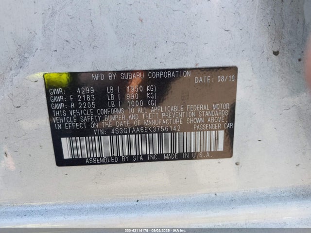Subaru Impreza 2019 4S3GTAA66K3756142 Image 9