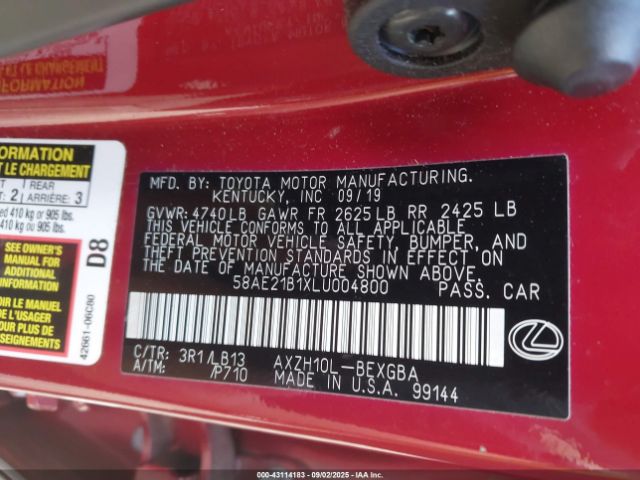 2020 LEXUS ES 300H 58AE21B1XLU004800 Photo 8