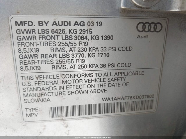 2019 AUDI Q7 WA1AHAF76KD037602 Photo 8