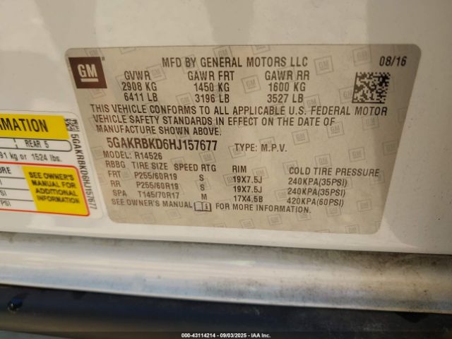 2017 BUICK ENCLAVE 5GAKRBKD6HJ157677 Photo 8