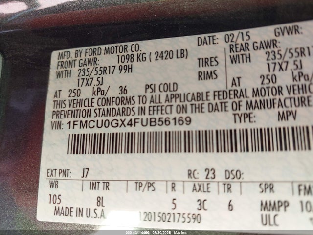 1FMCU0GX4FUB56169 Ford 2015
