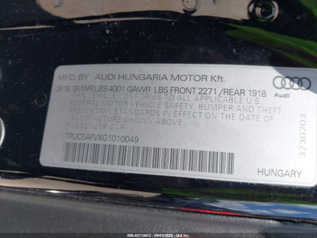 2016 AUDI TT TRUC5AFVXG1010049 Photo 8