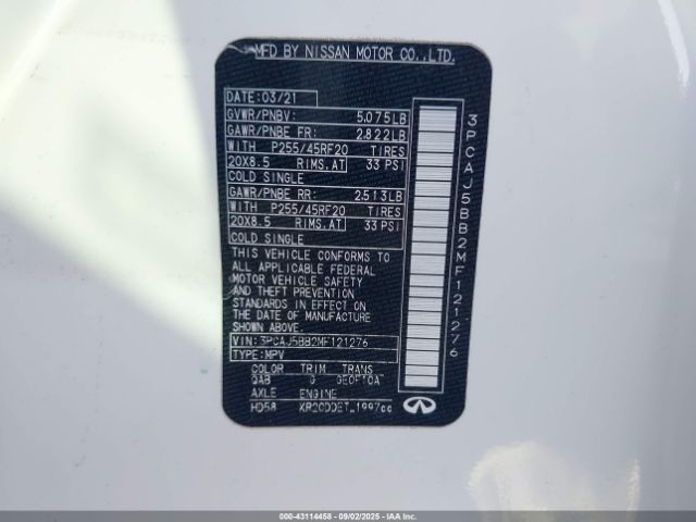 2021 INFINITI QX50 3PCAJ5BB2MF121276 Photo 8