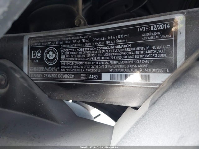 2014 CAN-AM SPYDER ROADSTER 2BXNBDD13EV002534 Photo 9