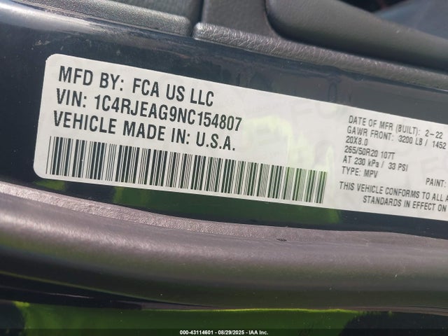 1C4RJEAG9NC154807 Jeep Grand Cherokee