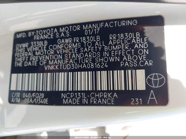 VNKKTUD30HA081624 Toyota 1nz-fe