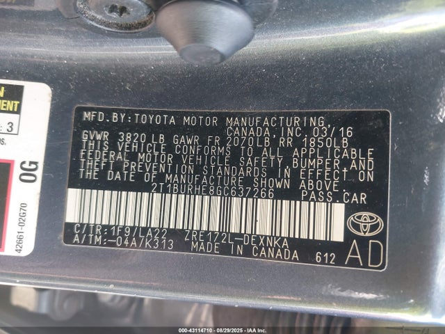2T1BURHE8GC637266 Toyota 2zr-fe