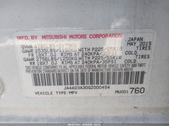 2016 MITSUBISHI OUTLANDER JA4AD3A30GZ000454 Photo 8